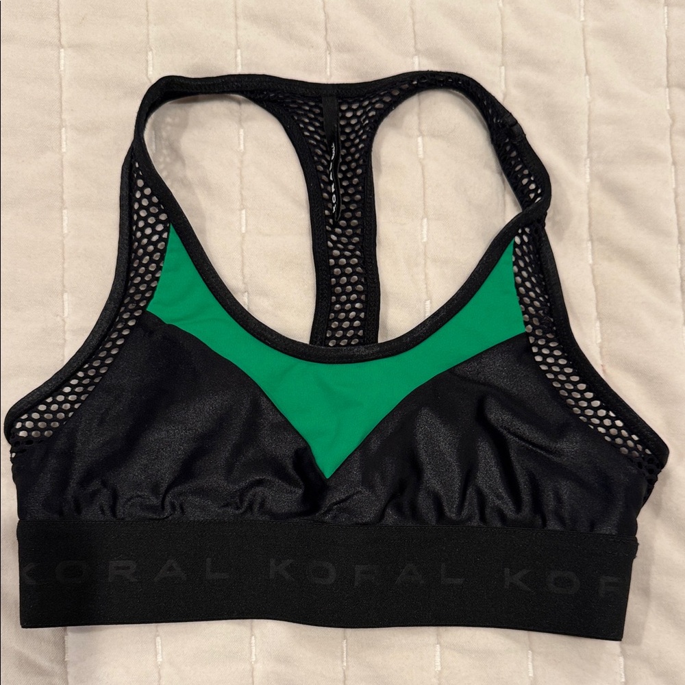Koral Mesh Racerback Bra in Black and Green